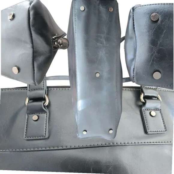 Kenneth Cole Reaction Laptop Tote Steel Blue Leather Work Business Carryall Bag - Picture 5 of 9